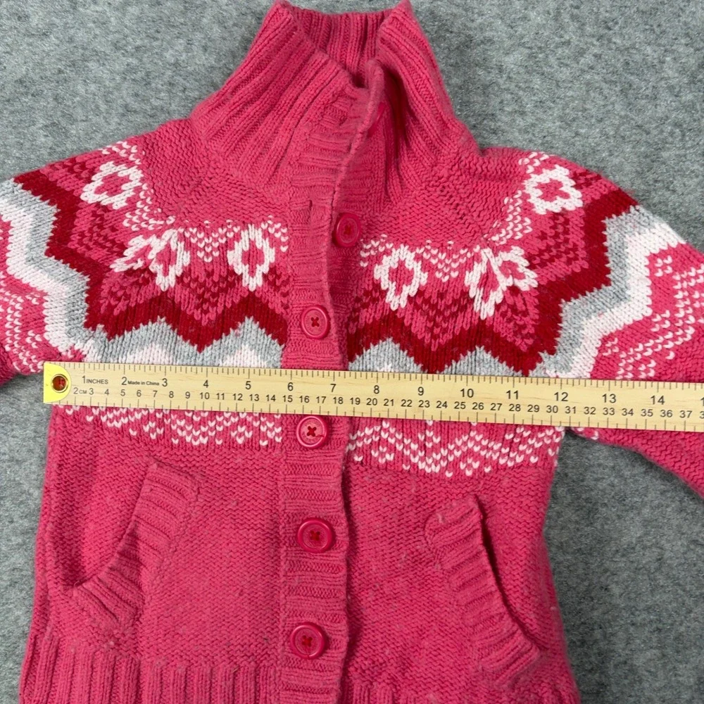 OshKosh Cardigan Sweater Girls Size‎ 5 Pink Fair Isle Nordic Button Front Wool